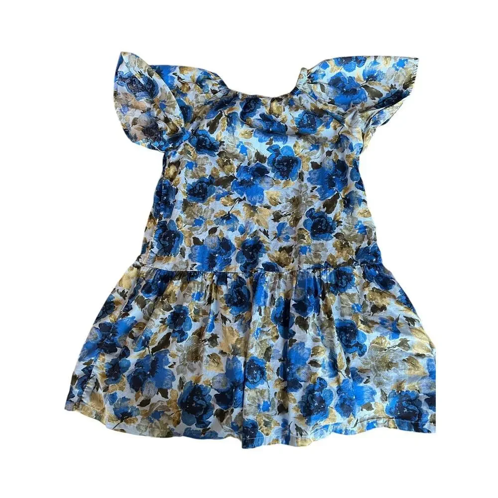 Girls Gap Floral Dress, Medium / 8, Blue, Lined, 100% Cottom, Flutter Sleeve